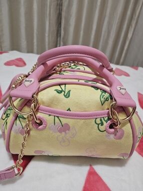 Juicy Couture Pink & Yellow Cherry Velvet Mini Bag